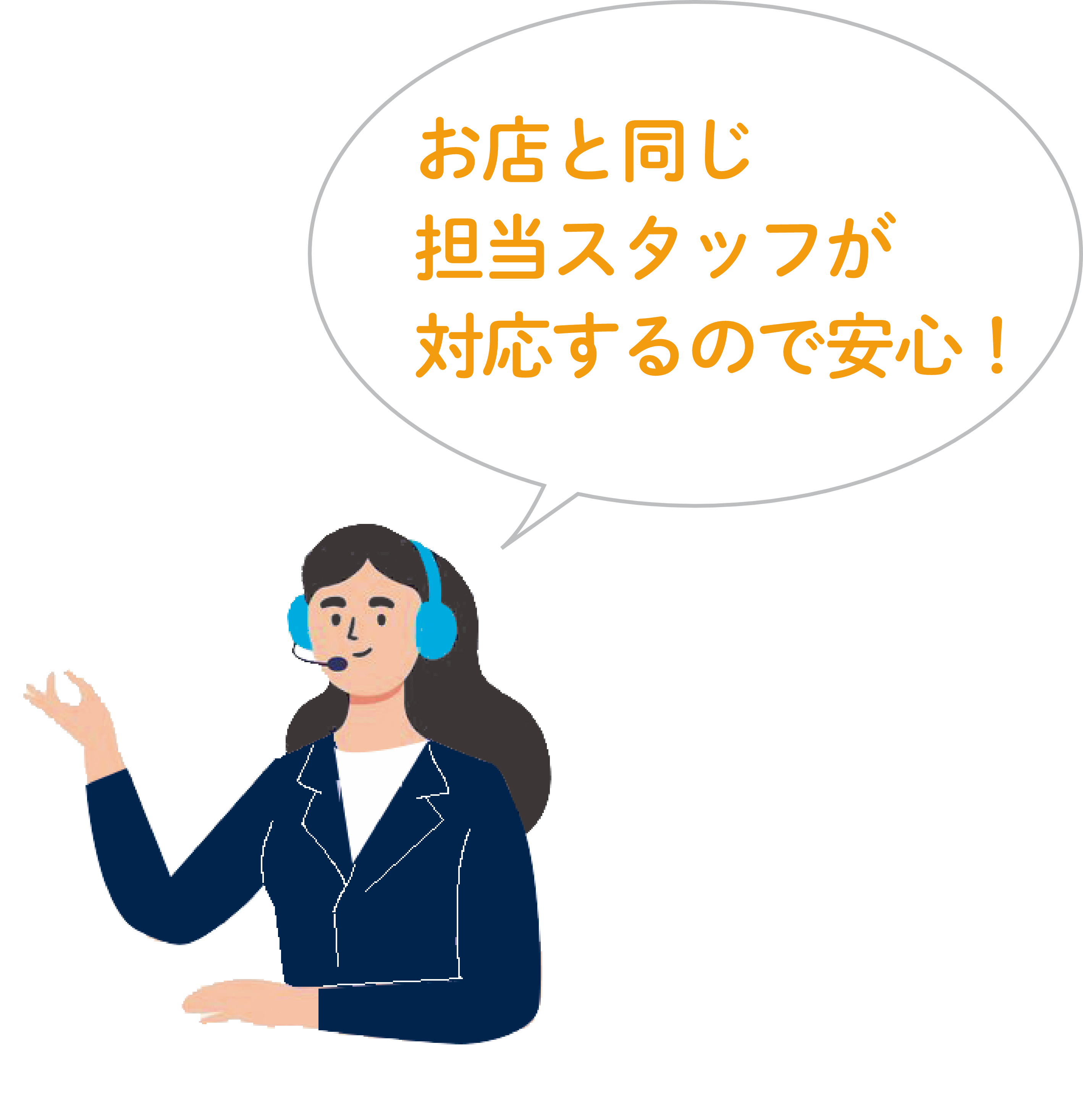 お店と同じ担当スタッフが対応するので安心！